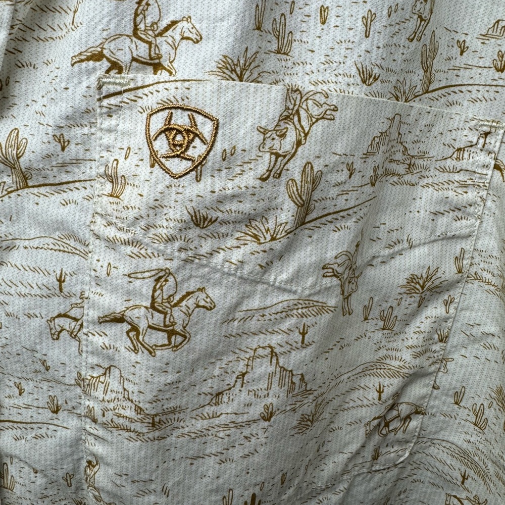 Ariat Men's White and Tan Patterned Button Down Shirt - Picture 3 of 4